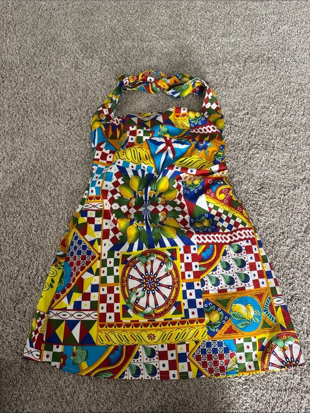 Colorful Geometric Halter Summer Dress - Multicolor - Picture 2 of 3